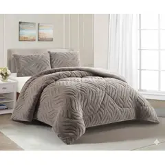 GENERICO - COBERTOR GRIS DE INVIERNO KING TEXTURIZADO CON CHIPORRO RELIEVE HOJAS TF