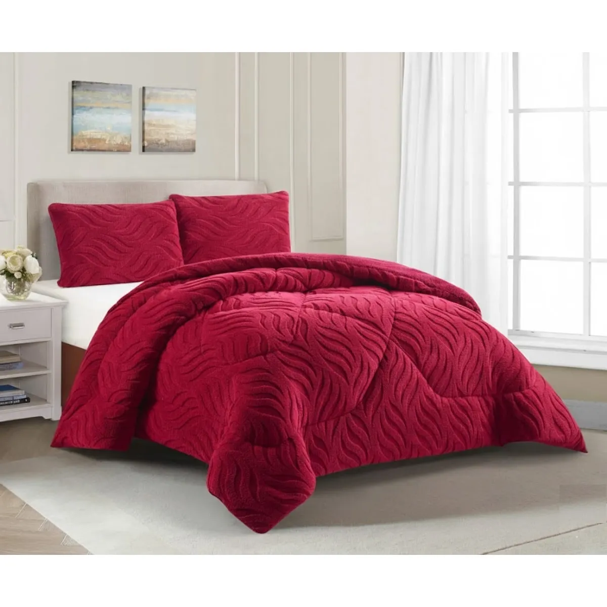 GENERICO - COBERTOR DE INVIERNO 2 PLAZA TEXTURIZADO CON CHIPORRO RELIEVE HOJAS TF