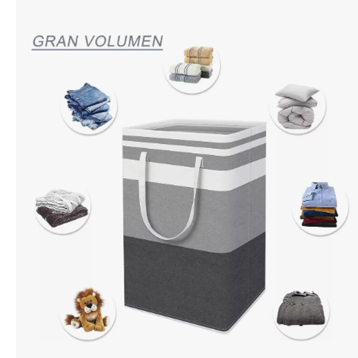 GENERICO - Cesto Canasto Para Ropa Sucia Plegables Organización 75l 2pz Gris Liso