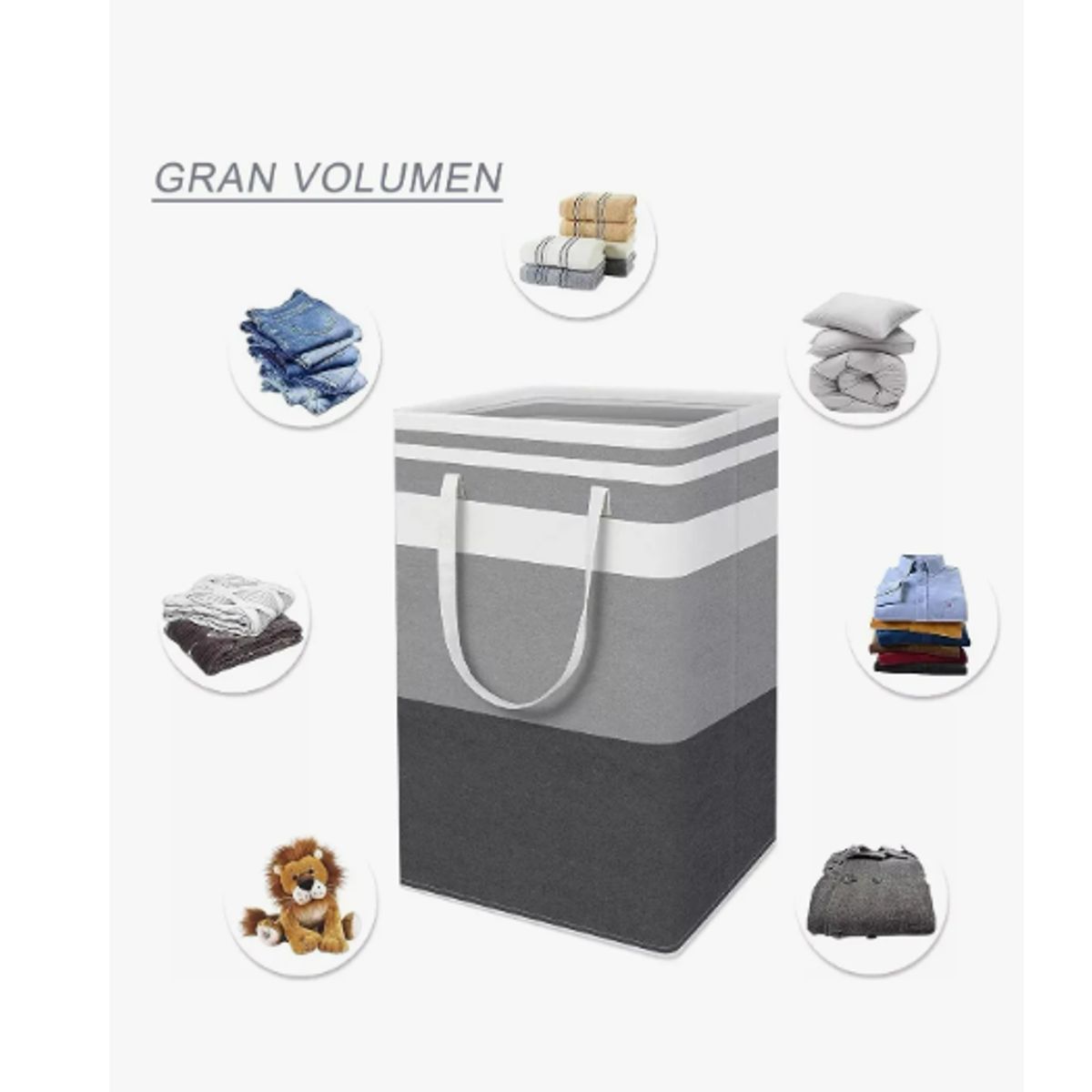 GENERICO - Cesto Canasto Para Ropa Sucia Plegables Organización 75l 2pz Gris Liso