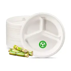 GENERICO - Platos Con 3 Divisiones 24cm Biodegradables Pack 50 Und Plato Desechable