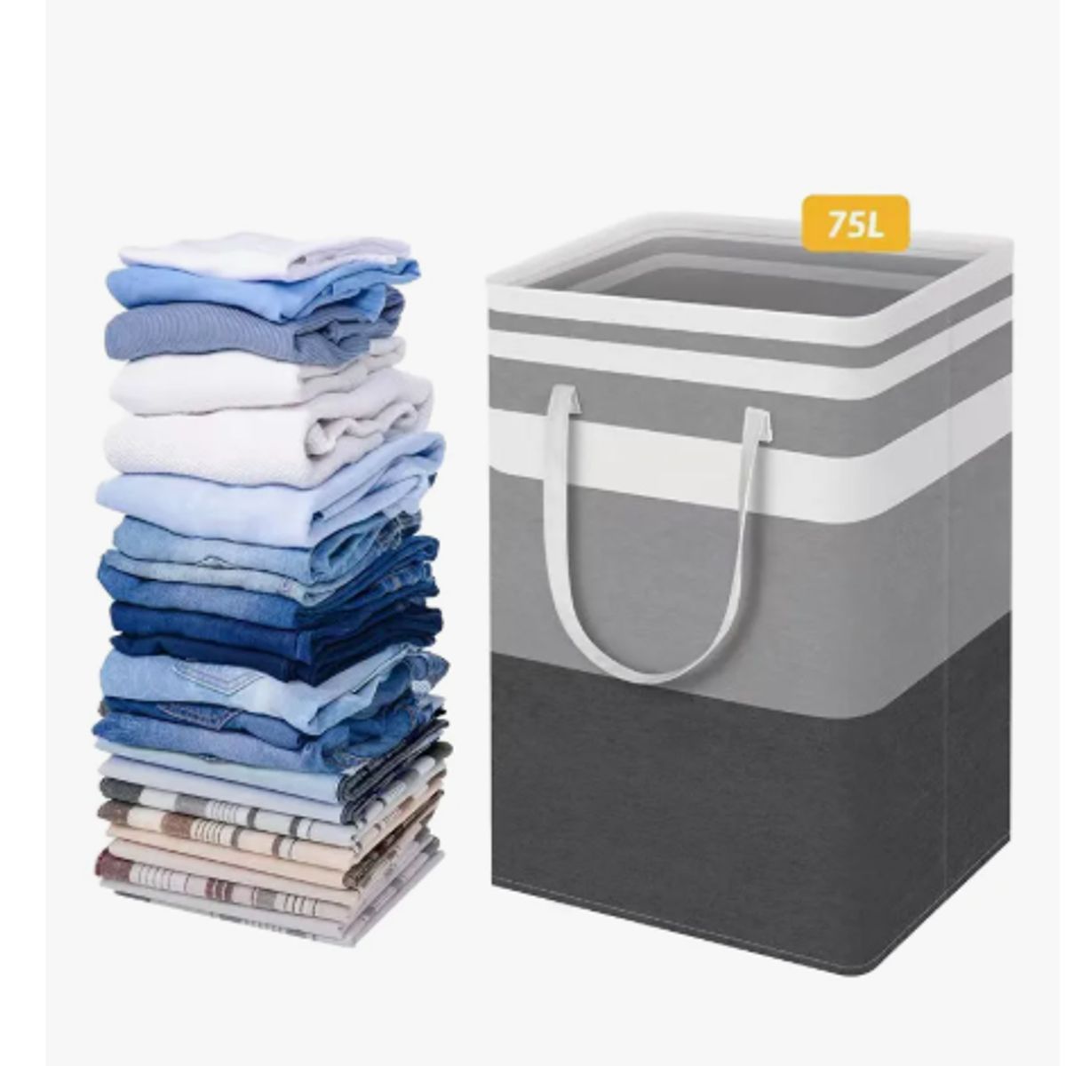GENERICO - Cesto Canasto Grande Ropa Sucia Plegables Organización 75l Negrogris