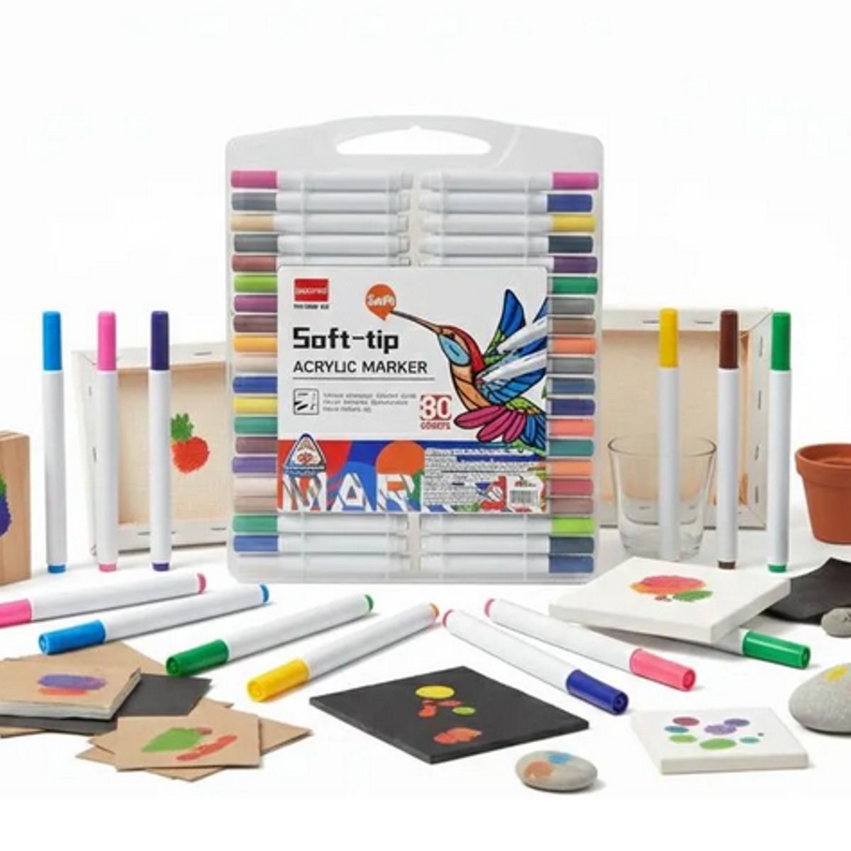 GENERICO - Set De Marcadores Acrílicos 80 Piezas Punta Pincel Plumones Blanco