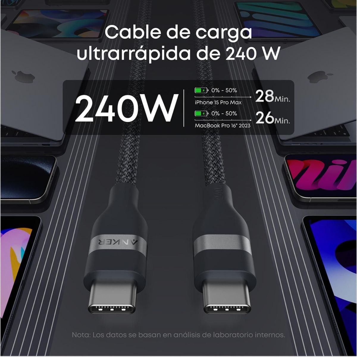 ANKER - Cable USB-C a USB-C Anker Carga Rápida 240W 1m Negro