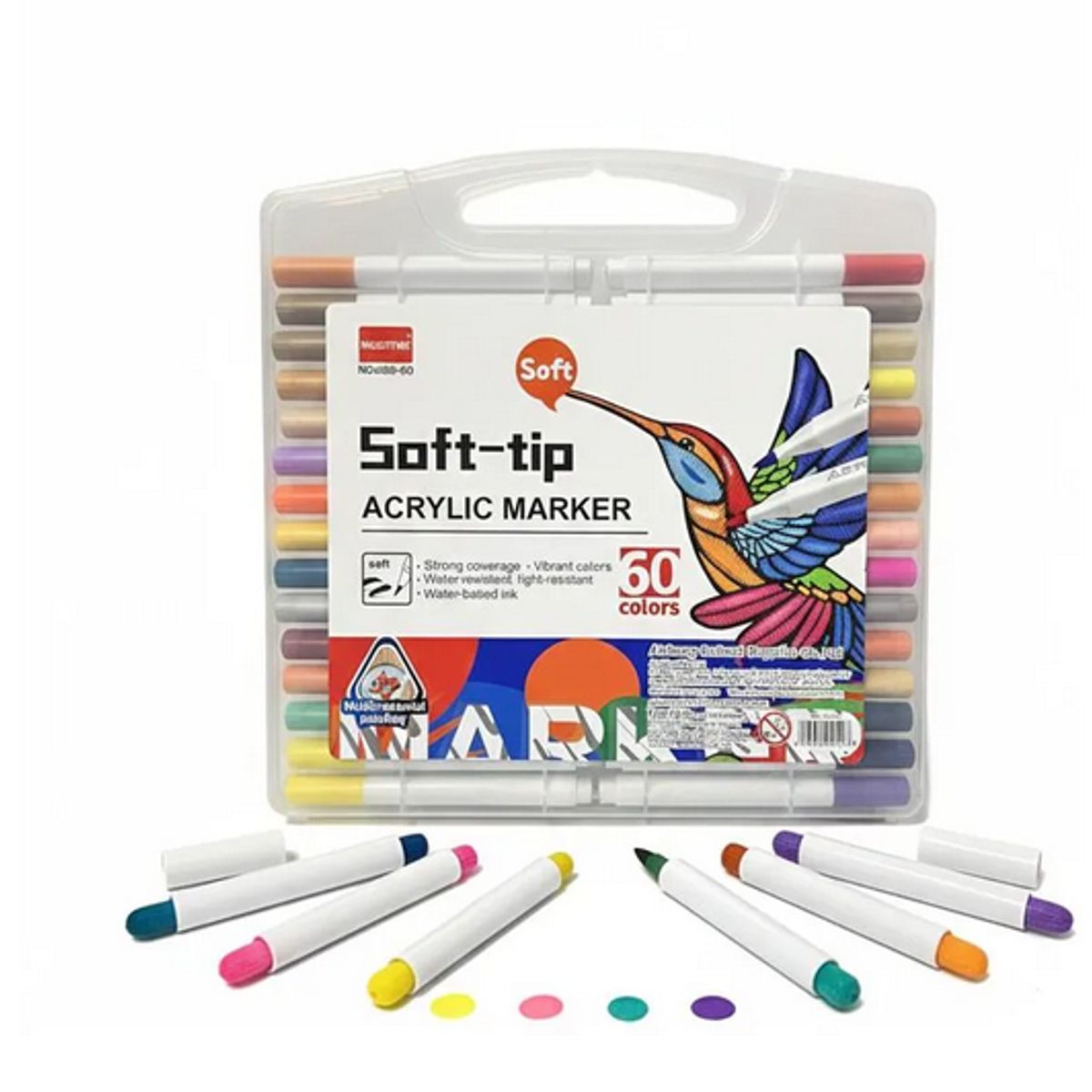 GENERICO - Set 60 Plumones Acrílicos Soft Tip Punta Pincel Manualidades Blanco
