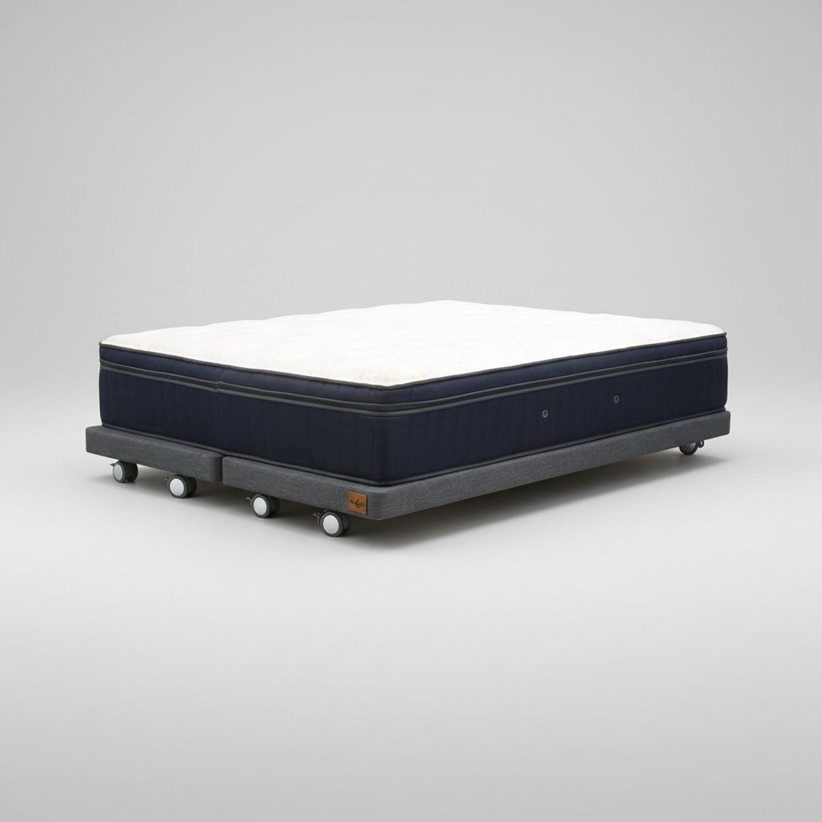 BLOCCARE - Cama King Box 8 cm + Colchon CIC L200 cm -  Premium / Con Refuerzo - Rueda Logo (Gris)