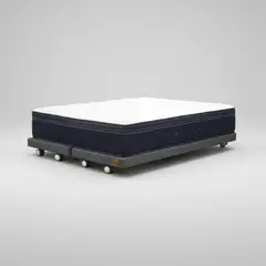 BLOCCARE - Cama King Box 8 cm + Colchon CIC L200 cm - Premium / Con Refuerzo - Rueda Logo (Gris)