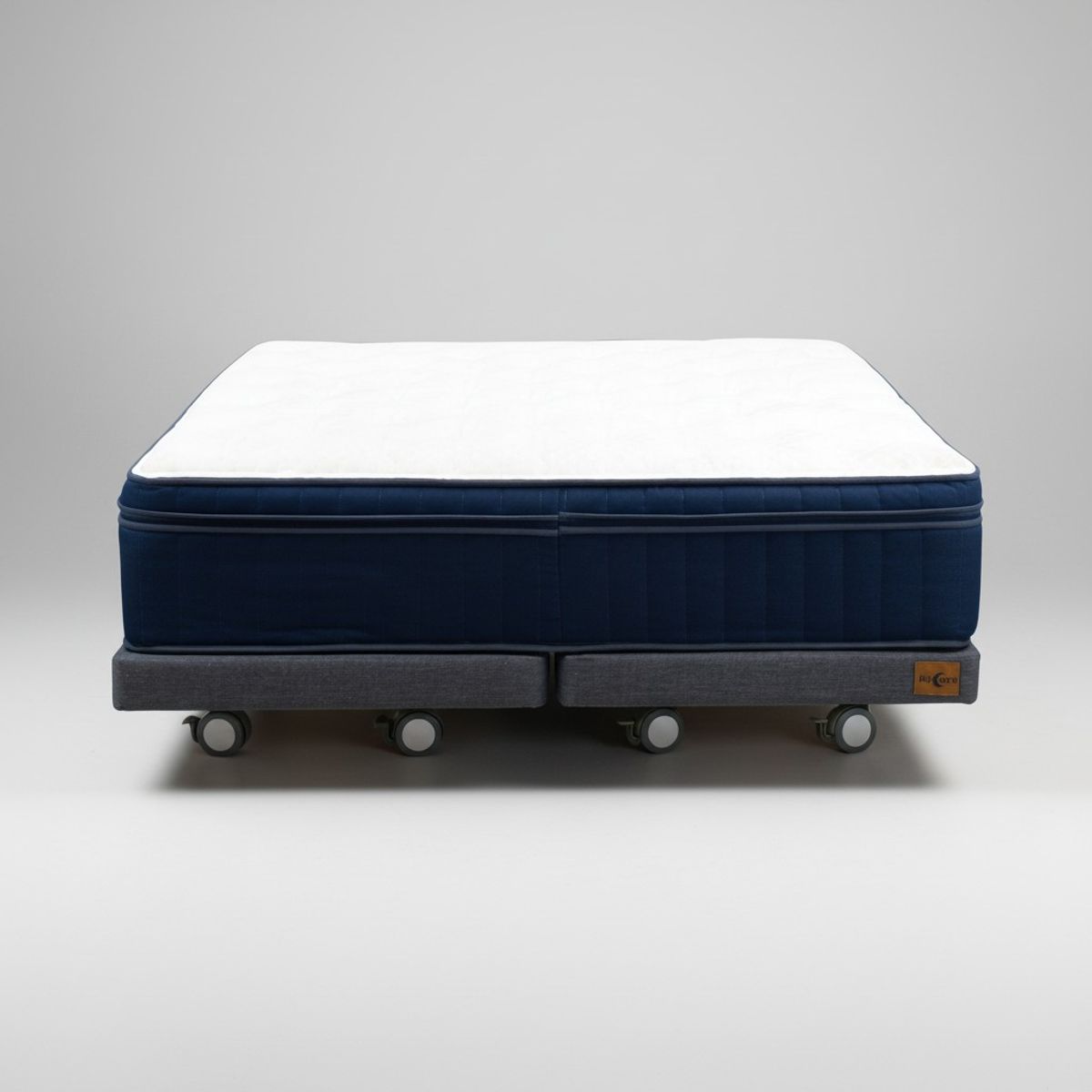BLOCCARE - Cama King Box 8 cm + Colchon CIC L200 cm -  Premium / Con Refuerzo - Rueda Logo (Gris)