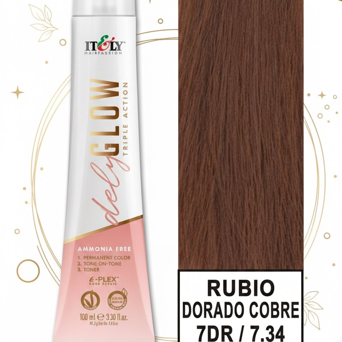 GENERICO - TINTURA PER S/AMONI ITELY DELYGLOW 7DR RUBIO MEDIO DORADO COBRE 100ML 7.34 + OXIDANTE