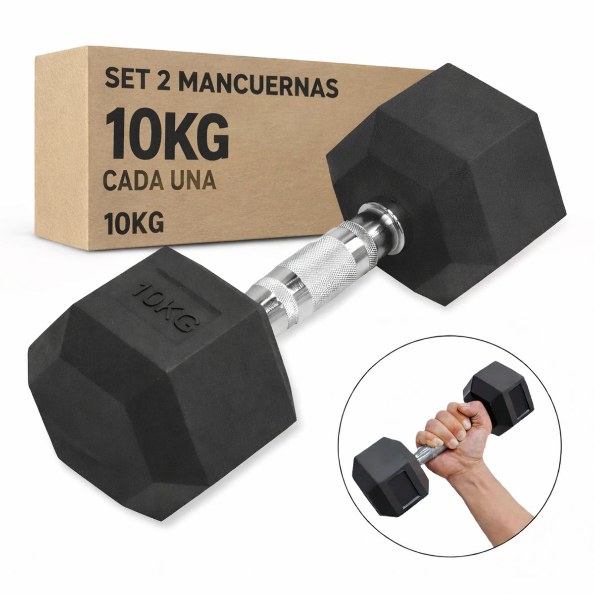 HAZ TU CLICK - Par Mancuernas 10kgr  Engomadas Para Ejercicios En Casa Pesa Color Negro