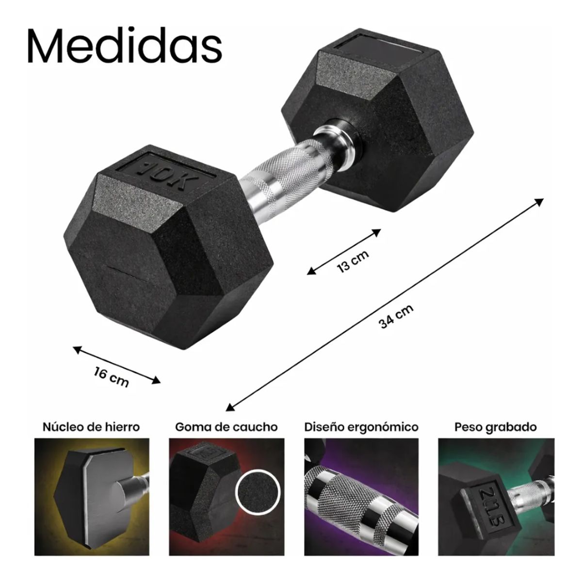 HAZ TU CLICK - Par Mancuernas 10kgr  Engomadas Para Ejercicios En Casa Pesa Color Negro