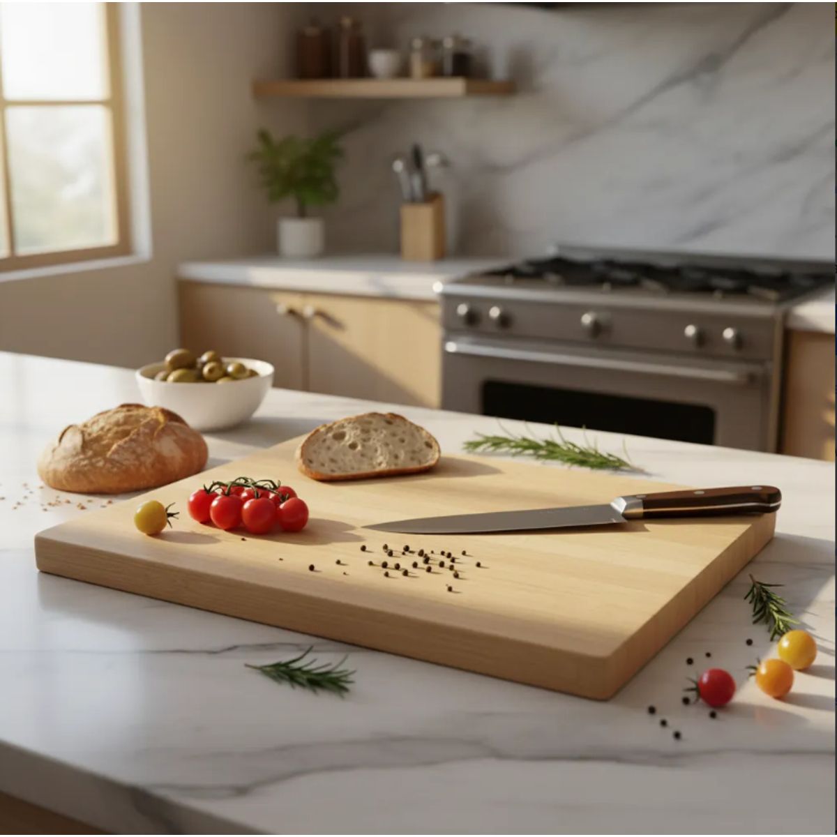 GENERICO - Tabla De Cortar Bambú Con Mango Metálico