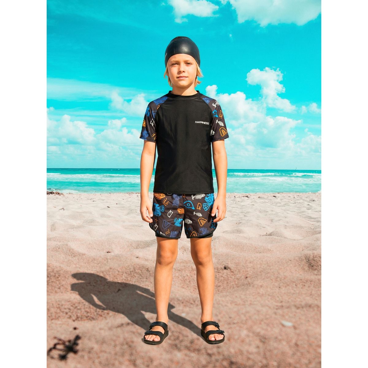 LIKE SHOP - Conjunto De Baño Hombre Juvenil Short Polera Y Gorro Secado Rápido 8002