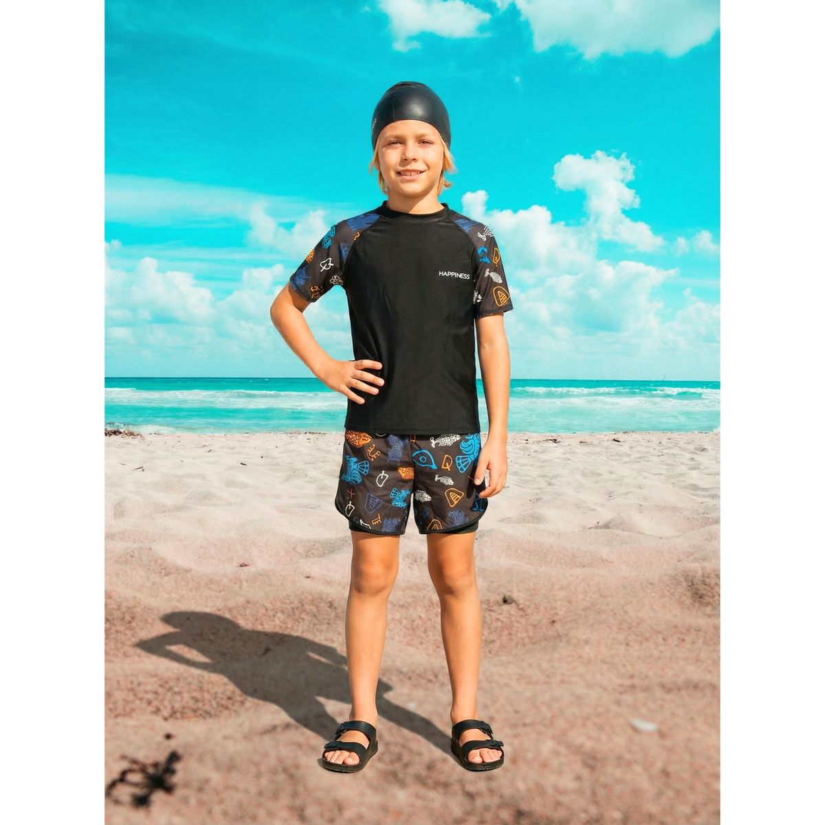 LIKE SHOP - Conjunto De Baño Hombre Juvenil Short Polera Y Gorro Secado Rápido 8002