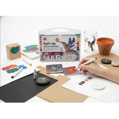 GENERICO - Set marcadores Acrílicos Punta Pincel 48 Colores Multisuperficie Blanco