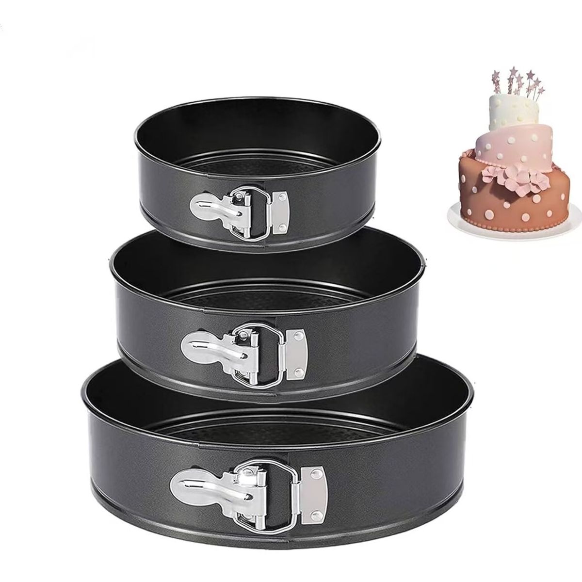 GENERICO - Set 3 Moldes Desmontables Para Queque Bizcochos Repostería Negro