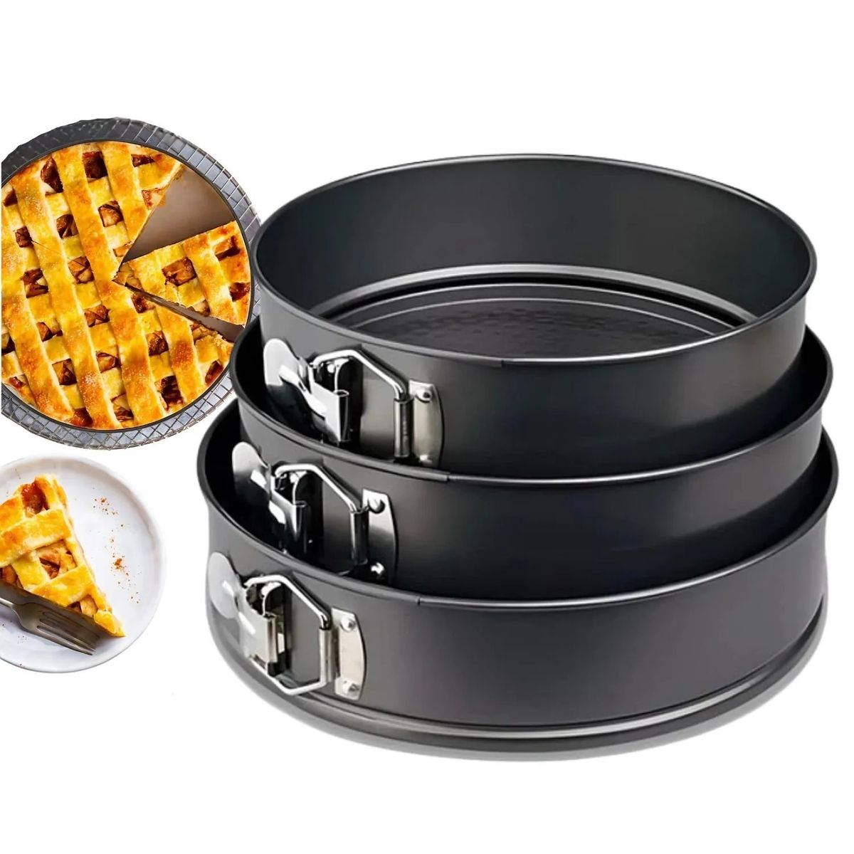 GENERICO - Set 3 Moldes Desmontables Para Queque Bizcochos Repostería Negro