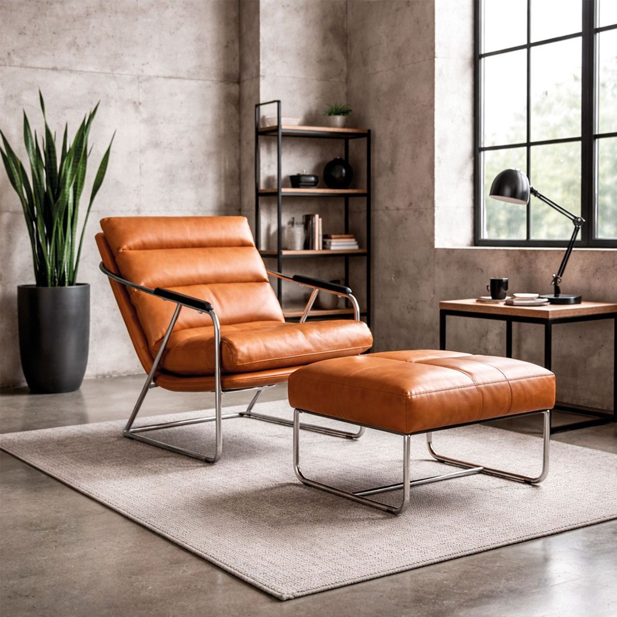 BROOKMAN - Poltrona Huaru en Ecocuero Café Caramelo con Apoya Pies  75x82 cm  52x50x34 cm