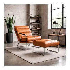 BROOKMAN - Poltrona Huaru en Ecocuero Café Caramelo con Apoya Pies 75x82 cm 52x50x34 cm