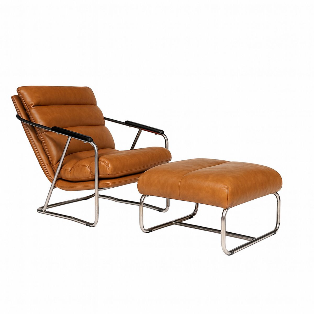 BROOKMAN - Poltrona Huaru en Ecocuero Café Caramelo con Apoya Pies  75x82 cm  52x50x34 cm