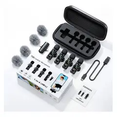 GENERICO - Kit 4 Micrófonos Lavalier Inalámbricos T90 Usb-c iPhone