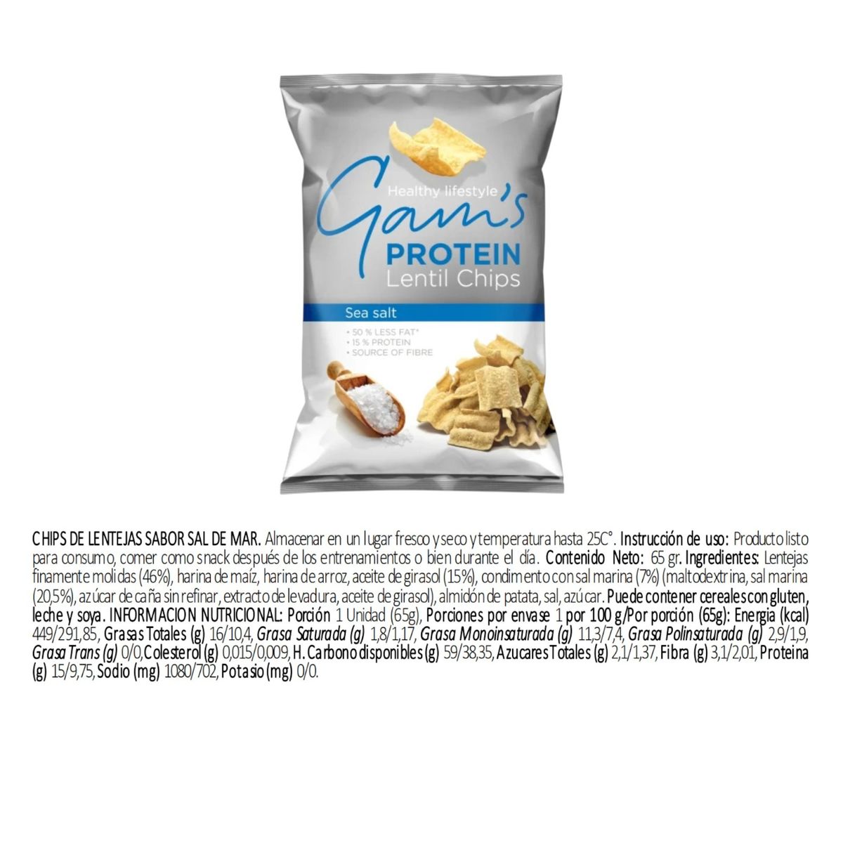 GENERICO - CHIPS DE PROTEINA 65GRS SAL DE MAR - GAMS