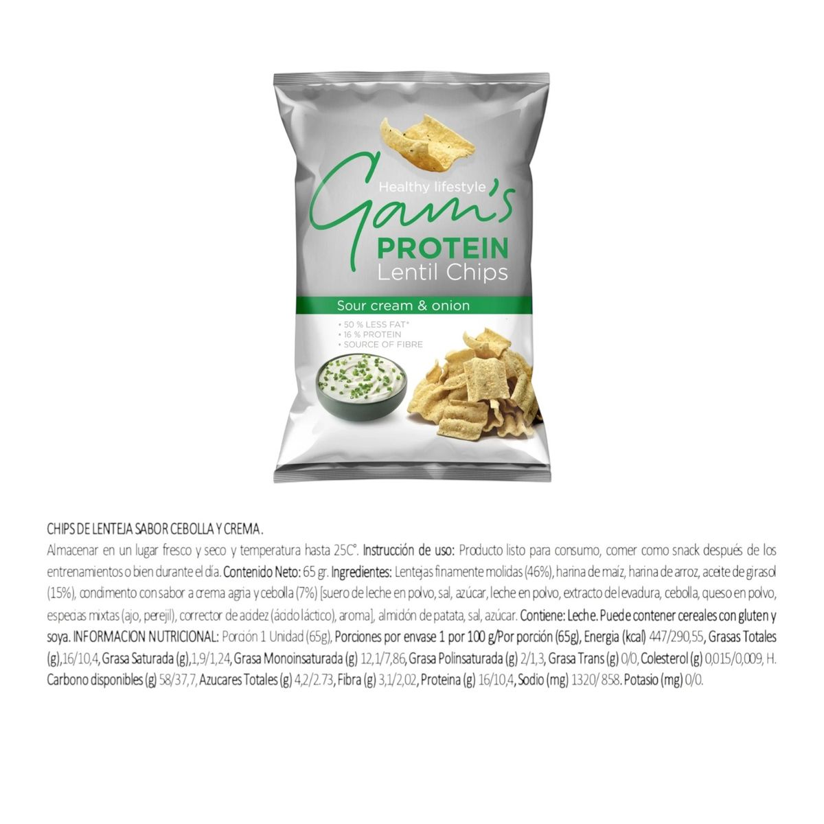 GENERICO - CHIPS DE PROTEINA 65GRS CREMA ACIDA Y CEBOLLA - GAMS