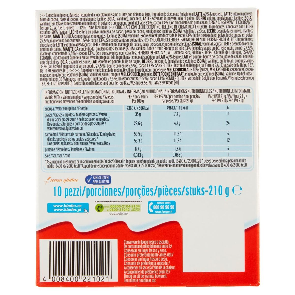 KINDER - Barritas de Chocolates Riegel Kinder 210 g