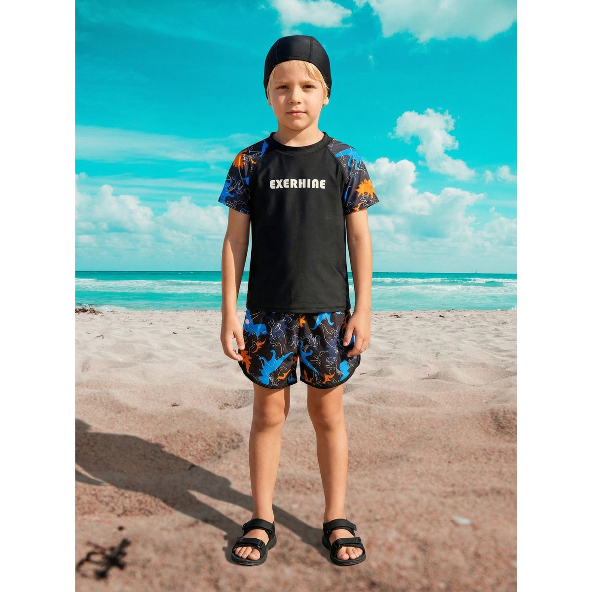 LIKE SHOP - Conjunto De Baño Niños Short Polera Y Gorro Secado Rápido 8003