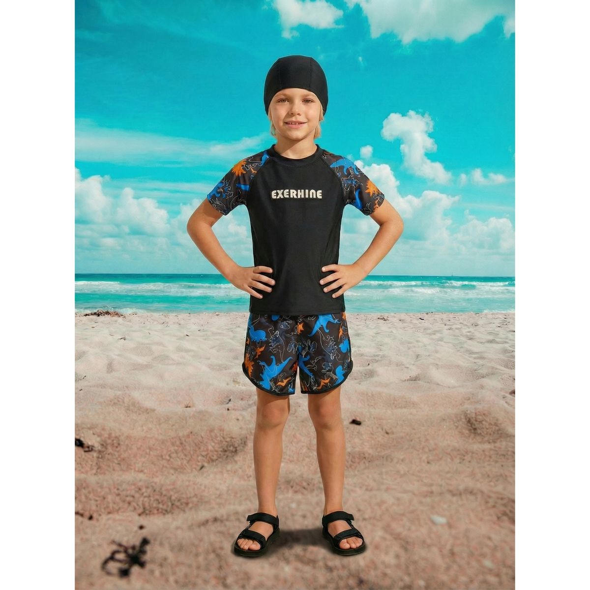 LIKE SHOP - Conjunto De Baño Niños Short Polera Y Gorro Secado Rápido 8003