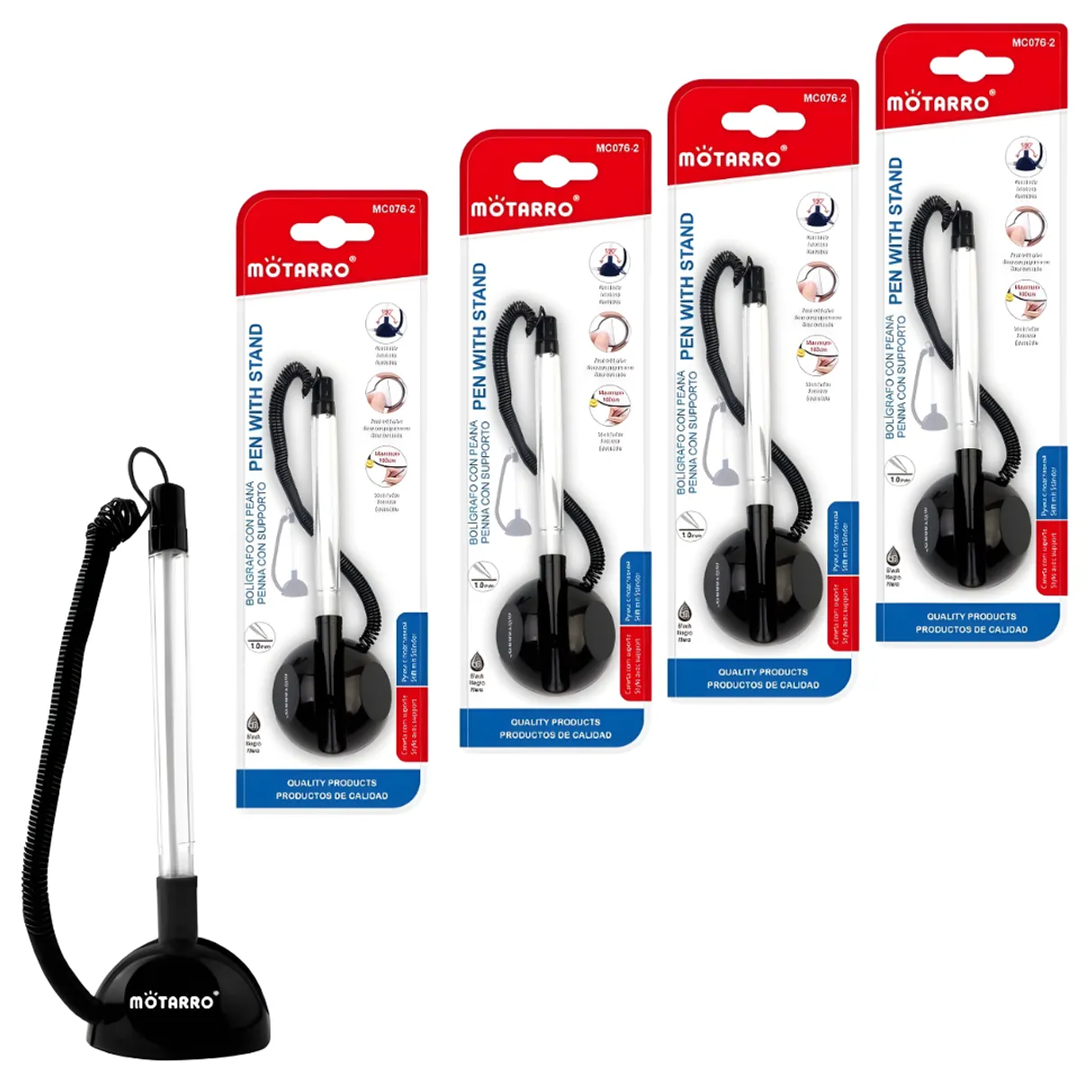 MOTARRO - Pack De 4 Bolígrafos Con Base Adhesiva Para Escritorio