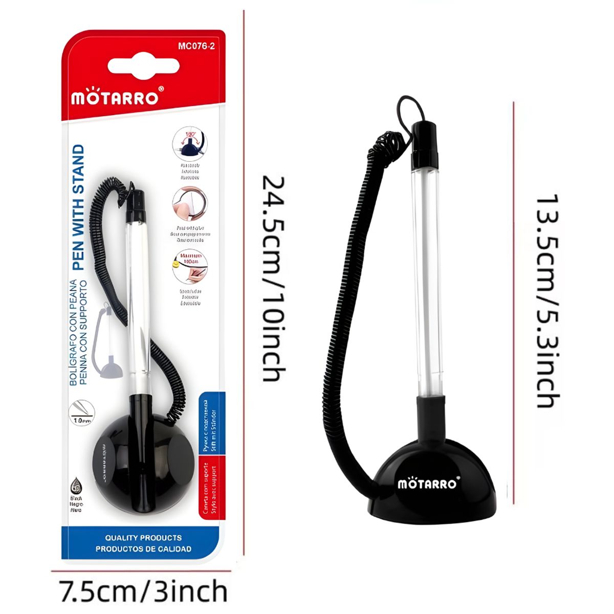 MOTARRO - Pack De 4 Bolígrafos Con Base Adhesiva Para Escritorio