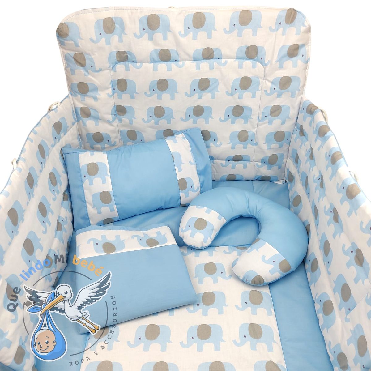 GENERICO - Set Para Cuna Estandar Celeste Elefante