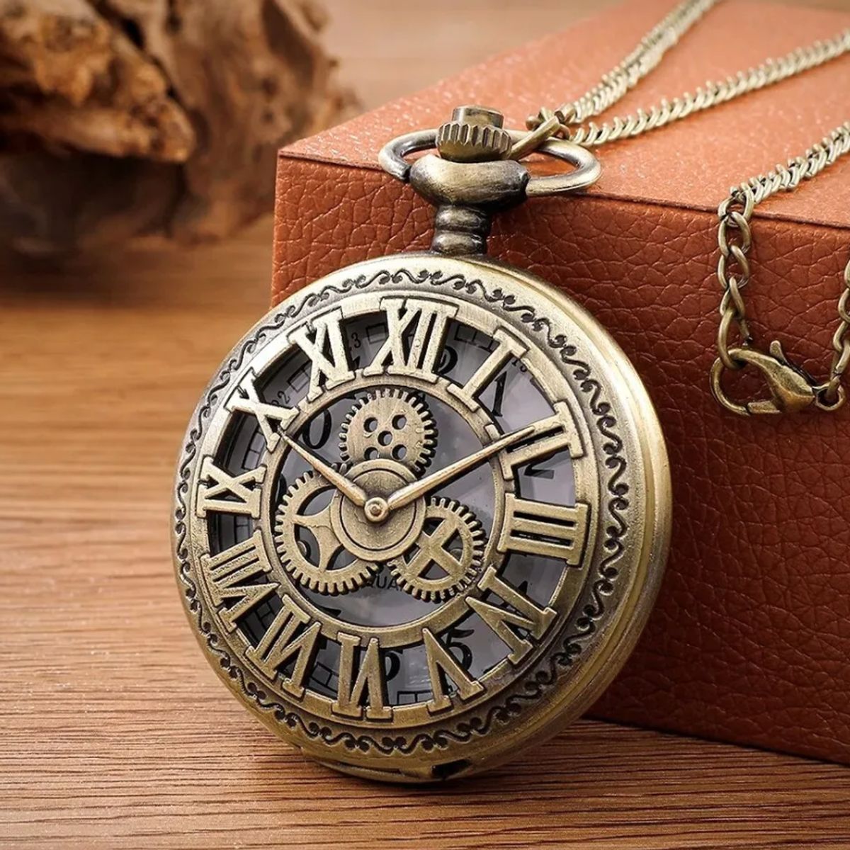 GENERICO - Reloj De Bolsillo Numeros Romanos Steampunk Con Cadena Collar