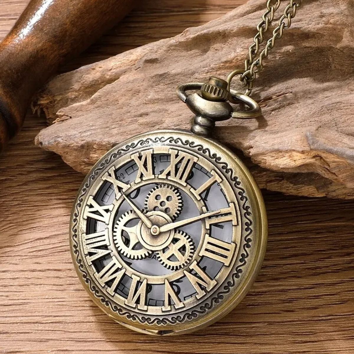 GENERICO - Reloj De Bolsillo Numeros Romanos Steampunk Con Cadena Collar