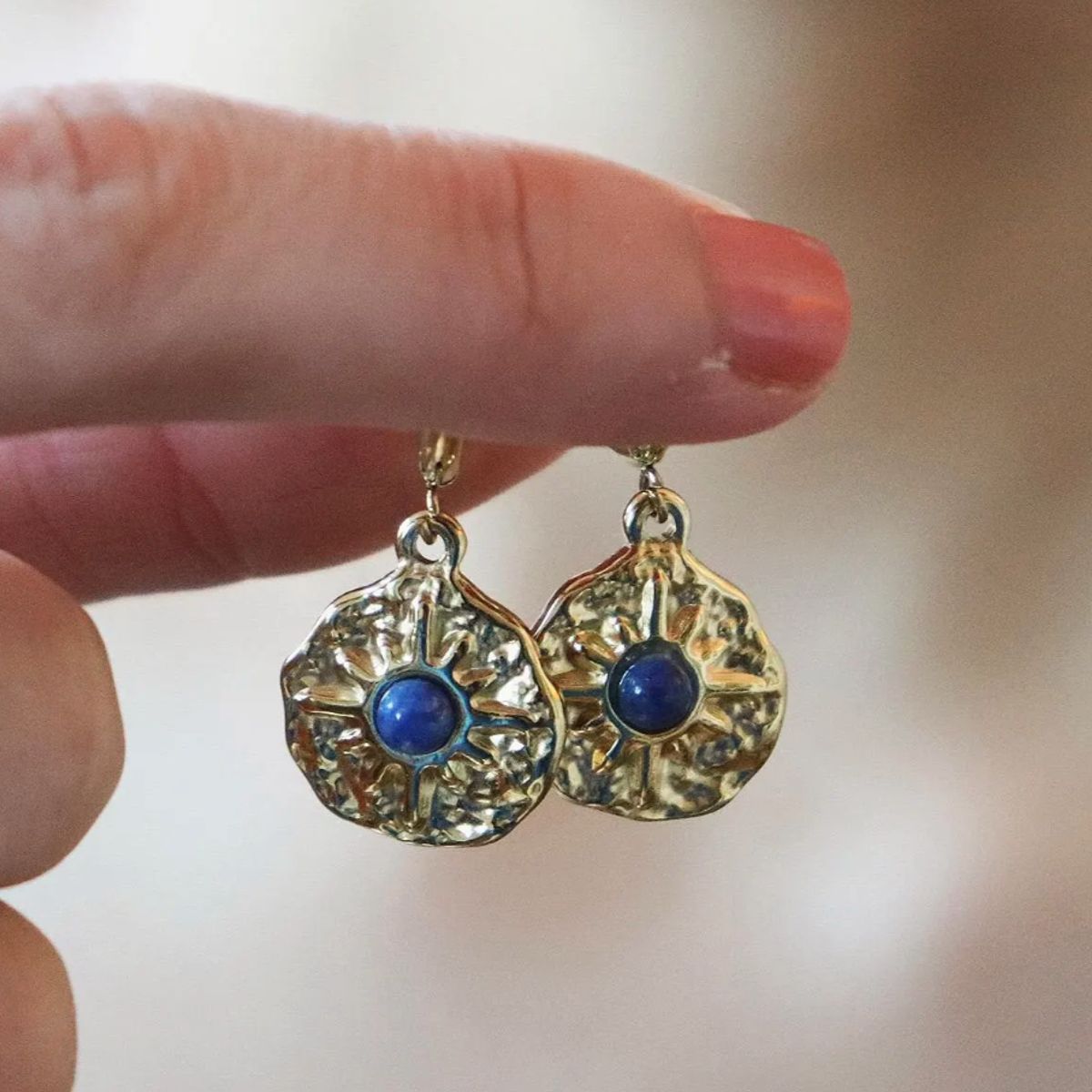 GENERICO - Aros Aretes Colgates Piedra Azul Boho Acero Inoxidable