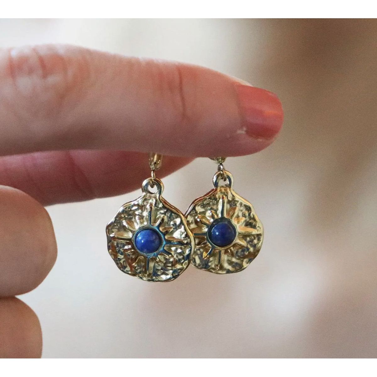 GENERICO - Aros Aretes Colgates Piedra Azul Boho Acero Inoxidable