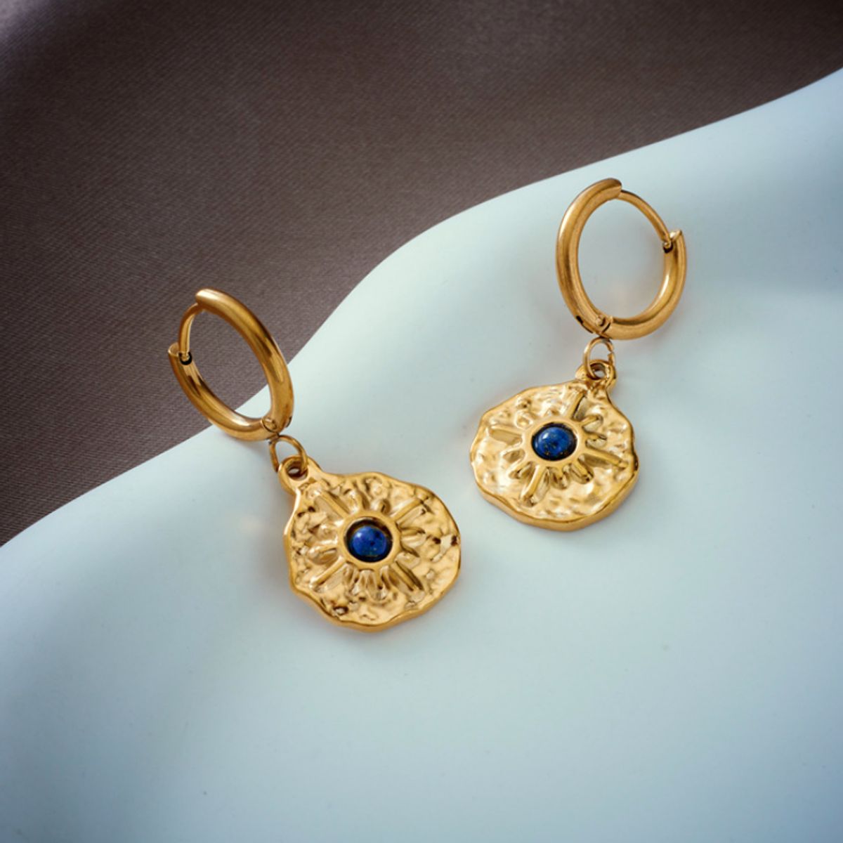 GENERICO - Aros Aretes Colgates Piedra Azul Boho Acero Inoxidable