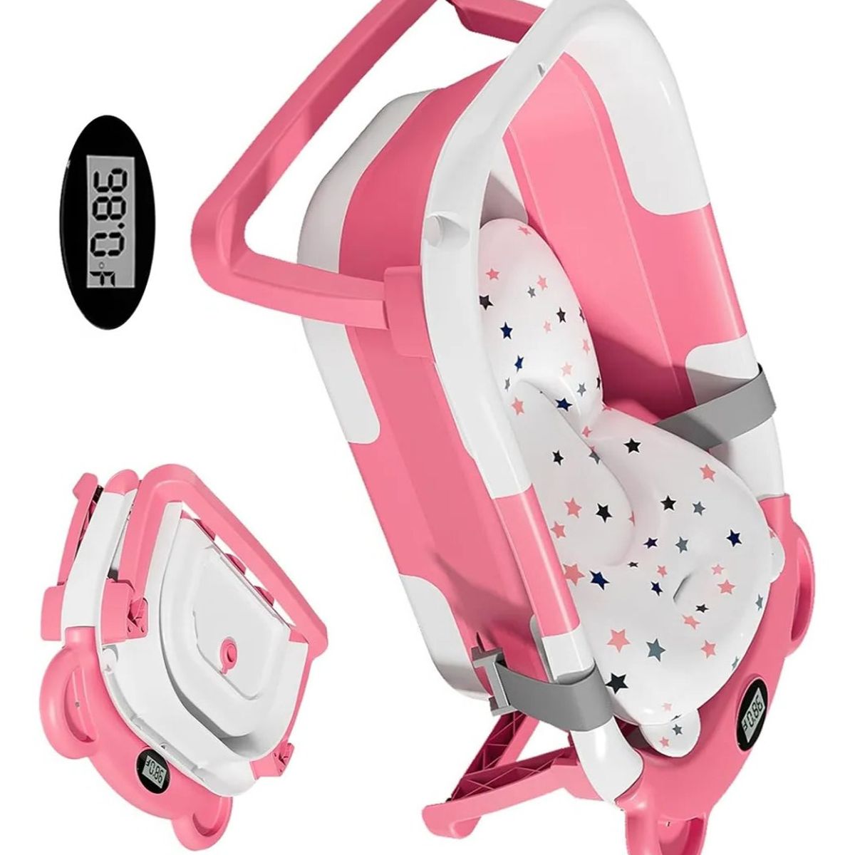 GENERICO - Bañera Tina Baño Bebe Plegable Portátil con Cojín Termometro Color Rosa BELUG
