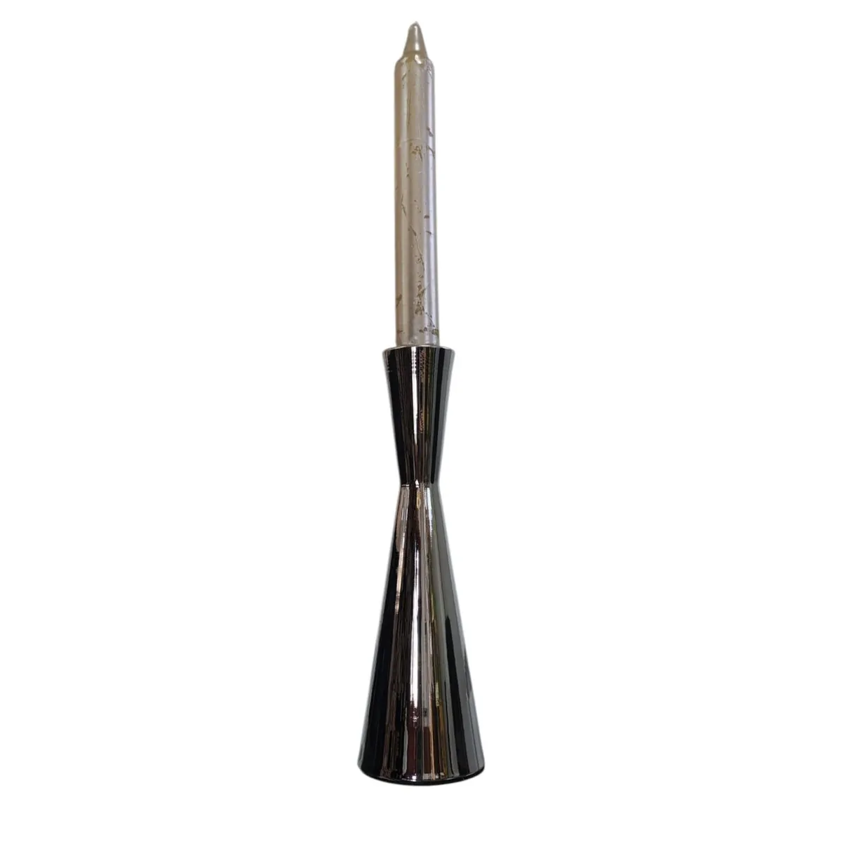 HOME ESSENTIALS - Candelabro de metal plateado 22 cm
