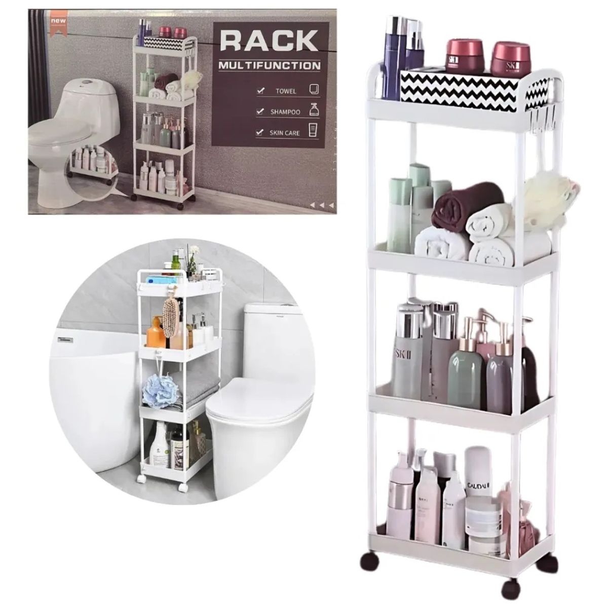 GENERICO - Carro Organizador Estante De Baño / Cocina De 4 Niveles Con Ruedas