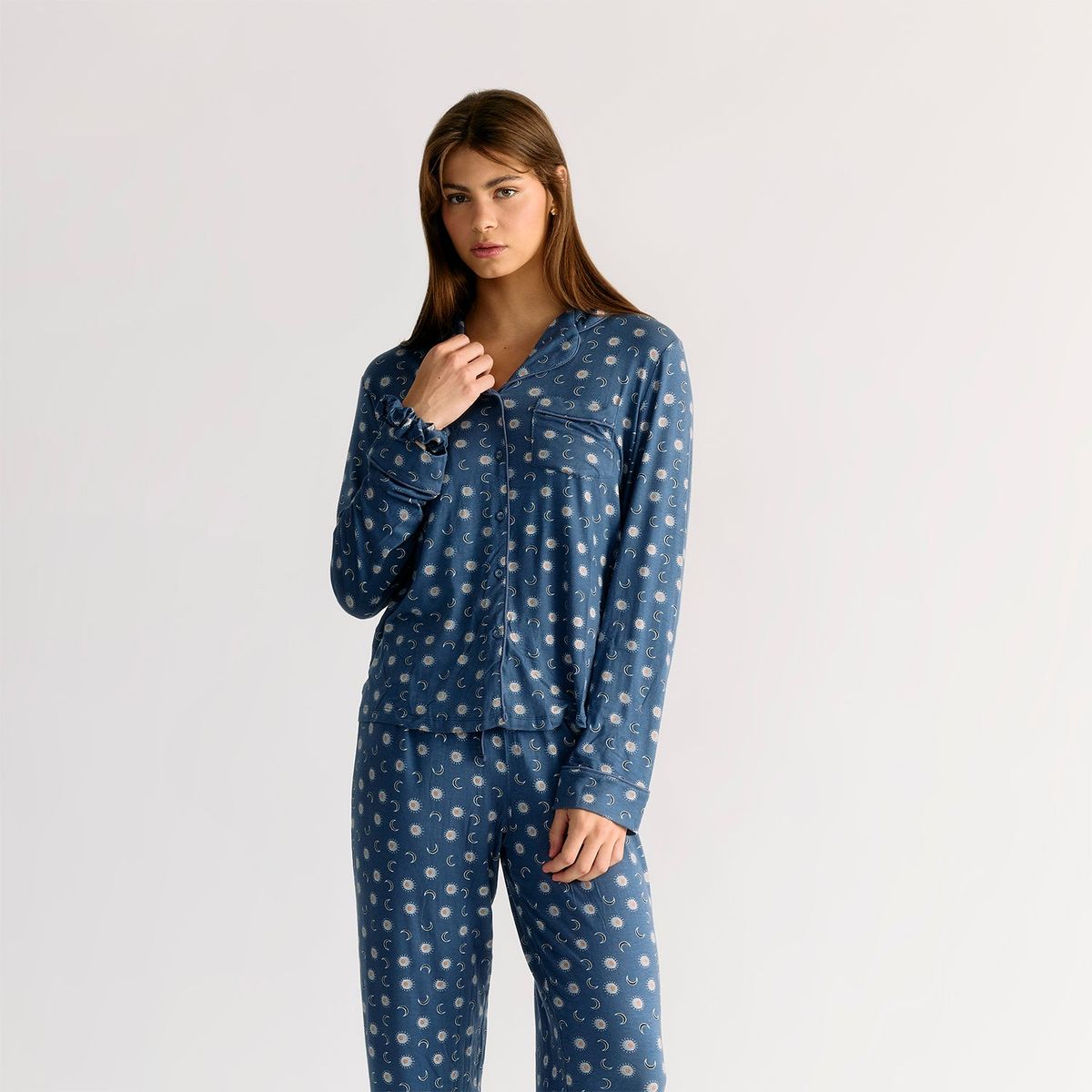 LOUNGE - Set Pijama Mujer Camisero Lunas