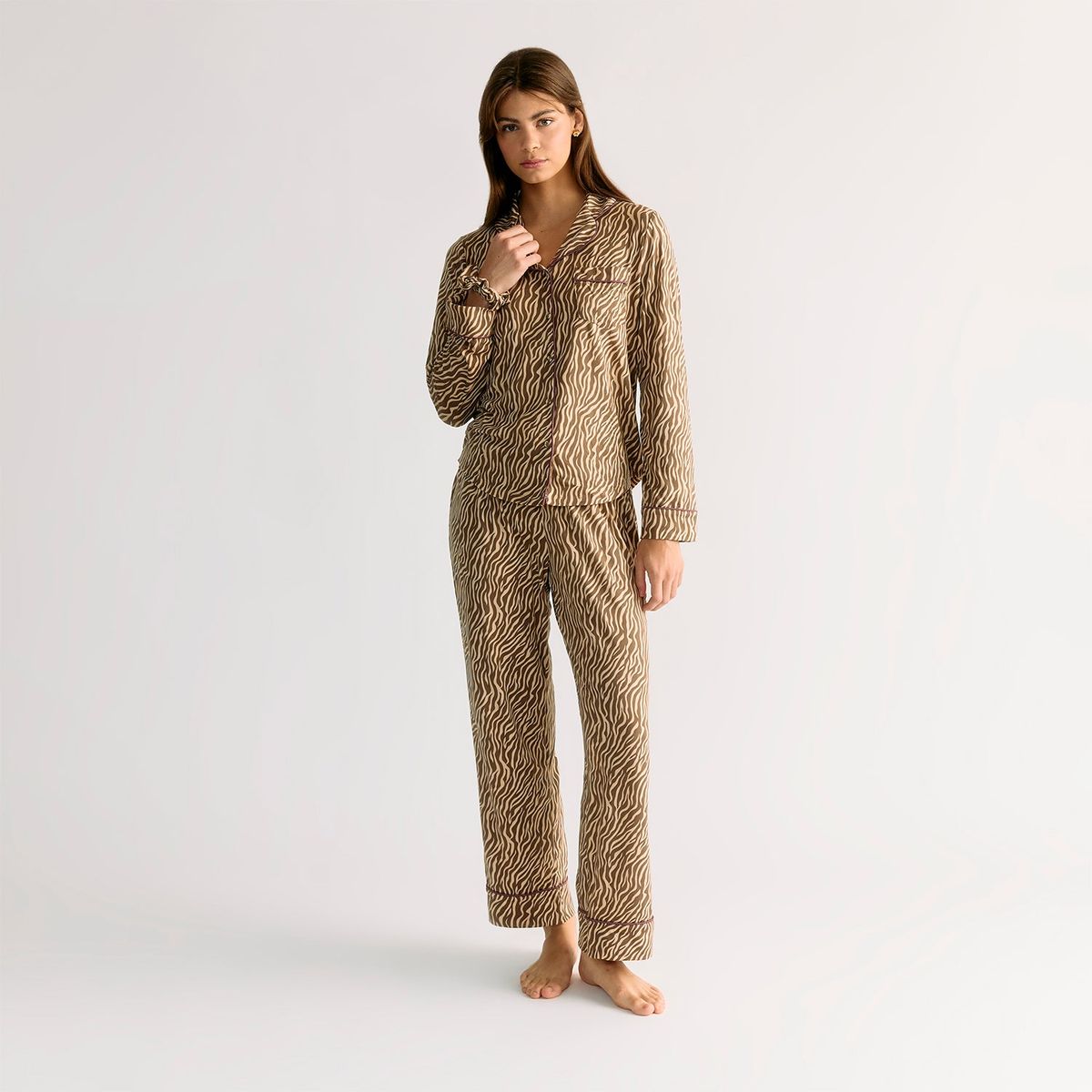 LOUNGE - Set Pijama Mujer Cebra Café