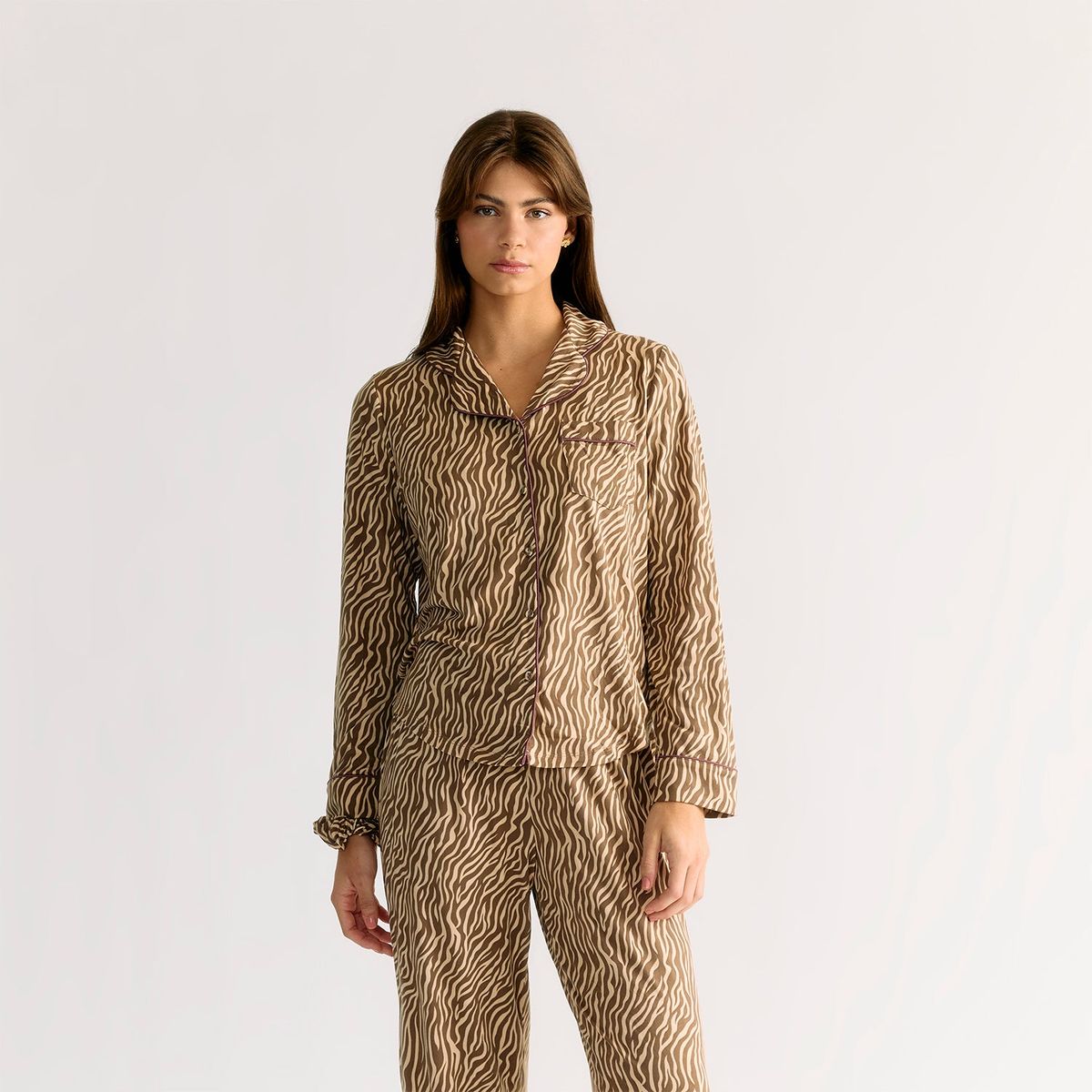 LOUNGE - Set Pijama Mujer Cebra Café