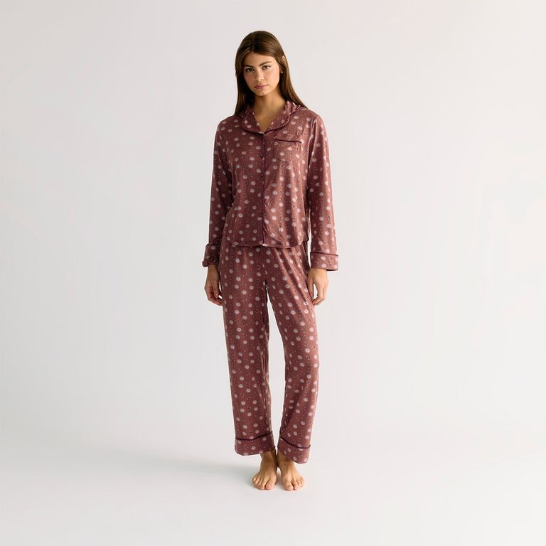 Set Pijama Mujer Soles Y Lunas Burdeos XS