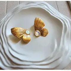 GENERICO - Aros Aretes Alas Mariposa Elegante Acero Inoxidable Mujer