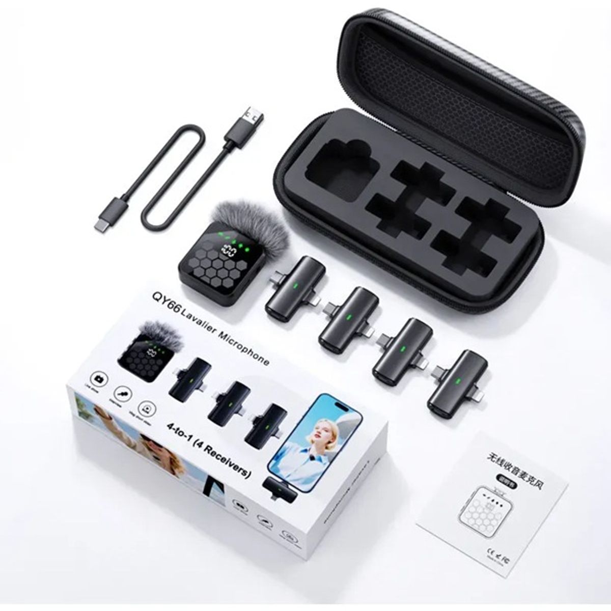 GENERICO - pack de 3 receptores y 1 Microfono Lavalier QY66