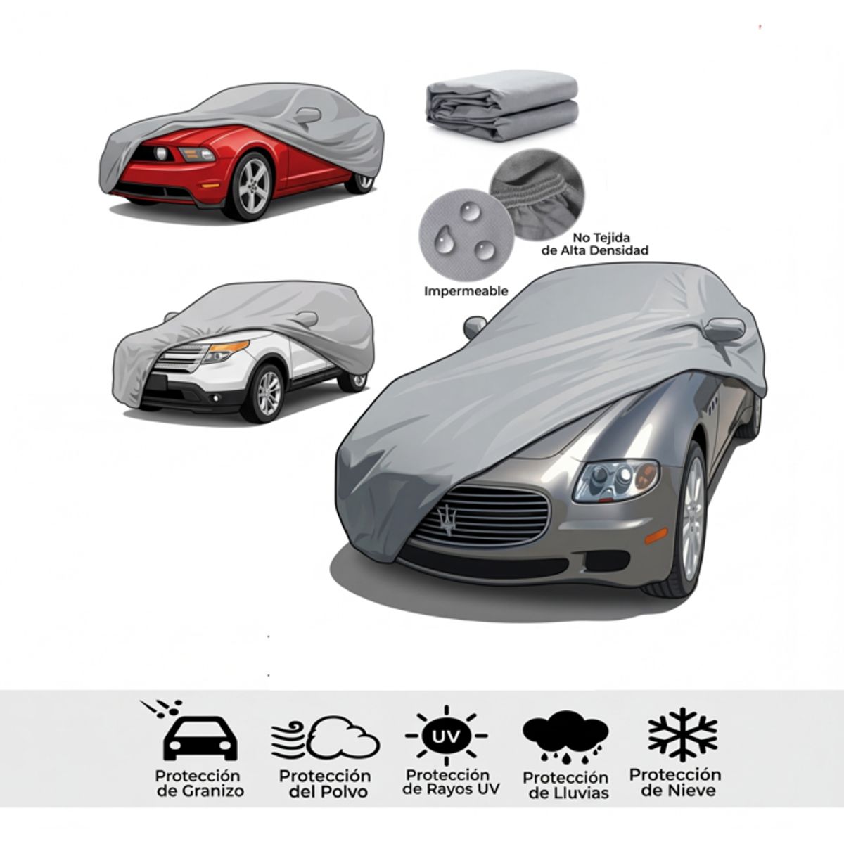 GENERICO - Funda Cubre Auto Premium Impermeable Lisa talla L