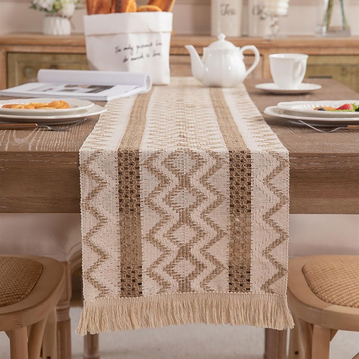 GENERICO - Camino De Mesa Estilo Macramé Con Diseño En Yute 33x180 Cm md01