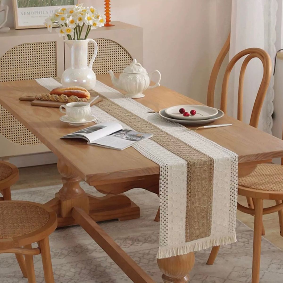 GENERICO - Camino De Mesa Estilo Macramé Con Diseño En Yute 33x180 Cm md02